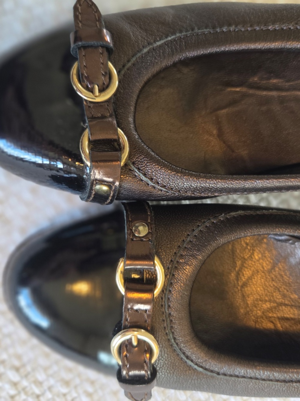 AGL made in Italy brown leather heels black patent toe women's size 8